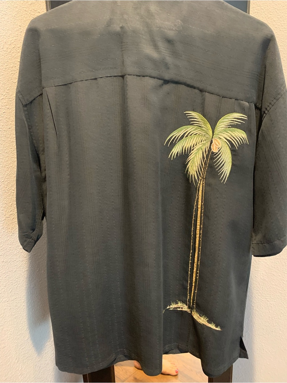 Men's Black Short-Sleeve Shirt with Palm Tree Embroidery